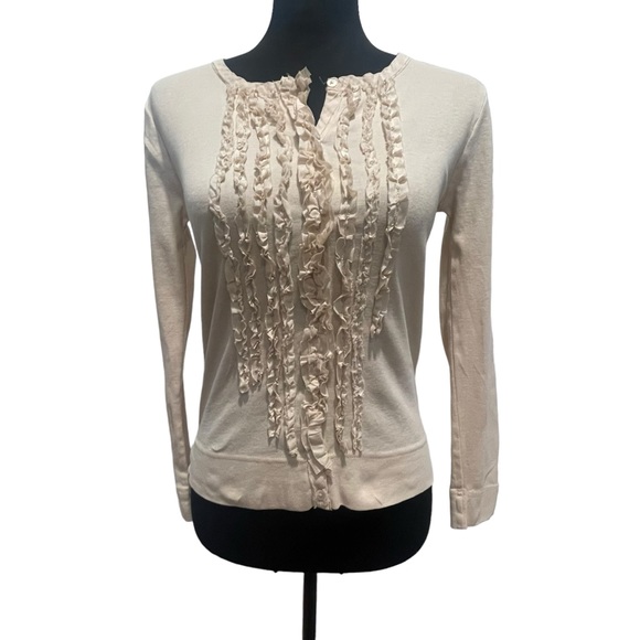 J. Crew Sweaters - J. Crew. Sz Small. 100% cotton cardigan. Silk/cotton blend ruffles